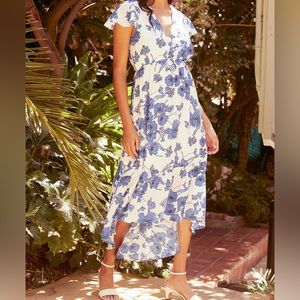 Lulus Lovely Romance White Floral Print High-Low Midi Dress Size M worn 1x